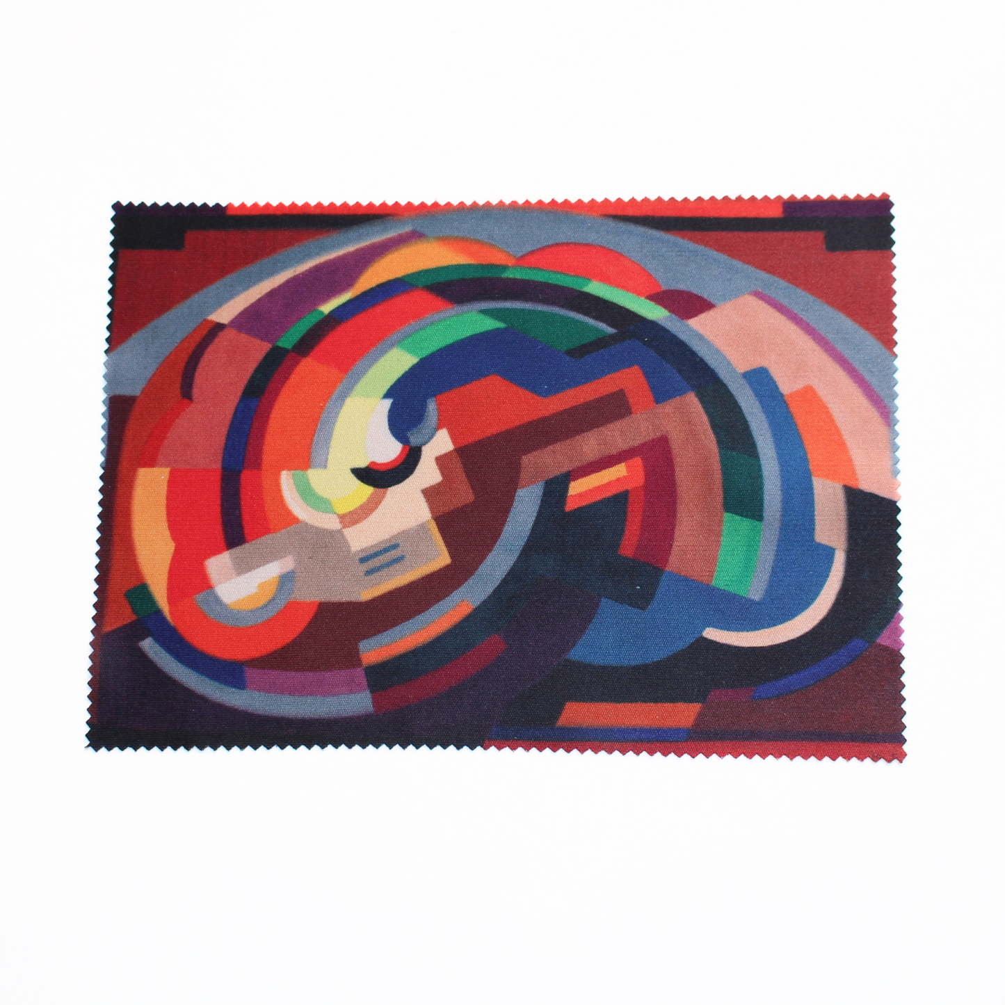 Colourful lens cleaning cloth featuring A Composition by Mainie Jellett on a white background.
