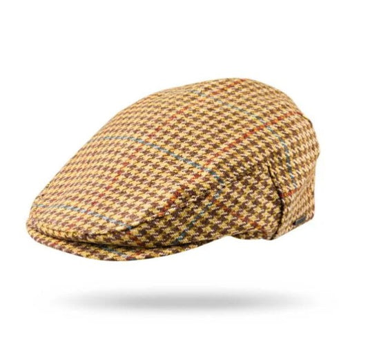 Brown Beige Houndstooth Tweed Cap