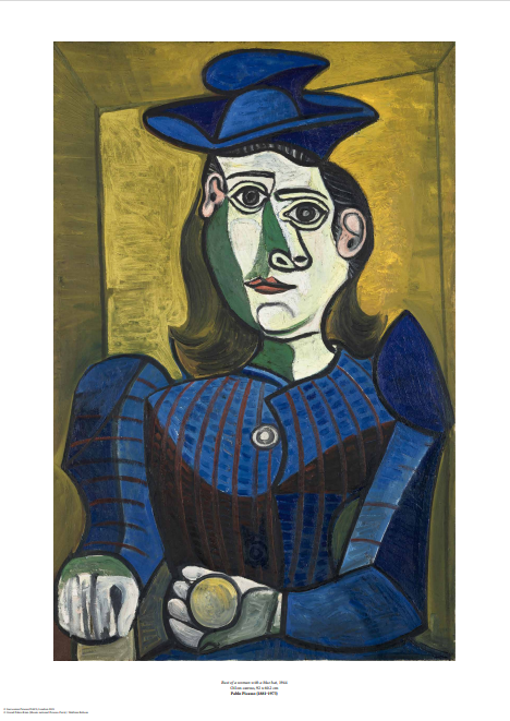 Bust of woman with blue hat Art Print