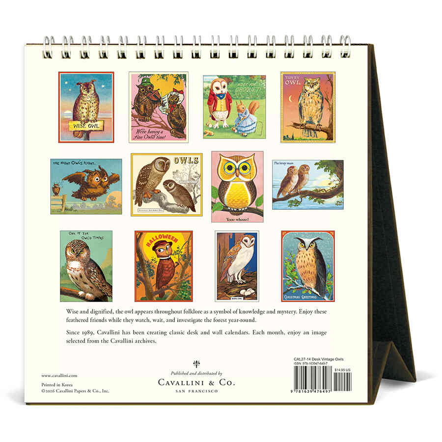 Vintage Owls Desk Calendar 2027