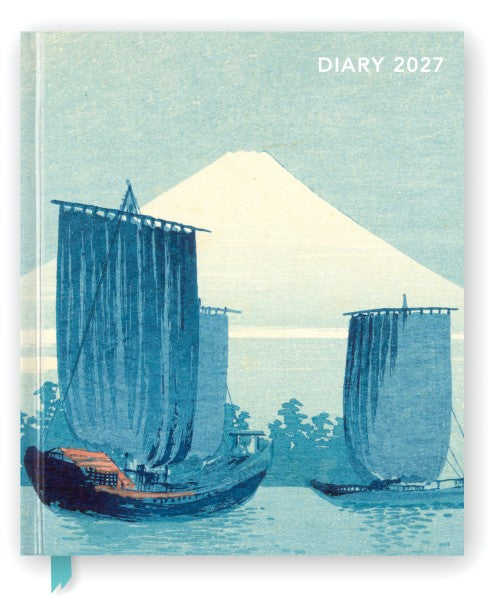 Diary cover with traditional Japanese illustration of boats and Mount Fuji, titled 'Diary 2027'.