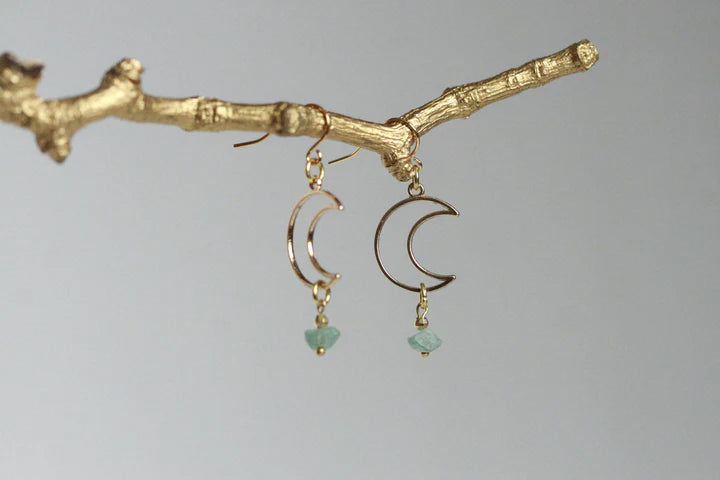 Crystal and Moon Earrings | Natural Apatite Crystal
