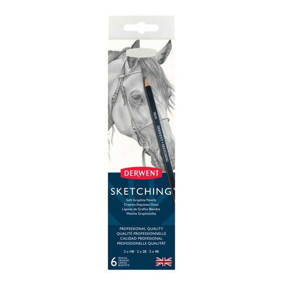 A box with a pencil drawing of a horse on the top half. The bottom half is navy with the product details in white.
