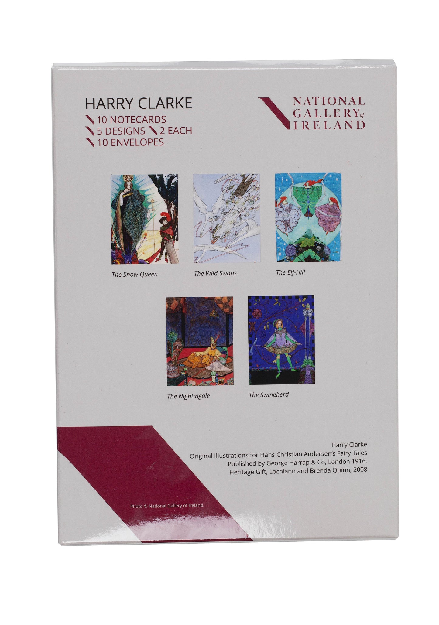 The back of the pack is a light grey with the products details in a wine colour. There are five small images of the cards that are in the set.