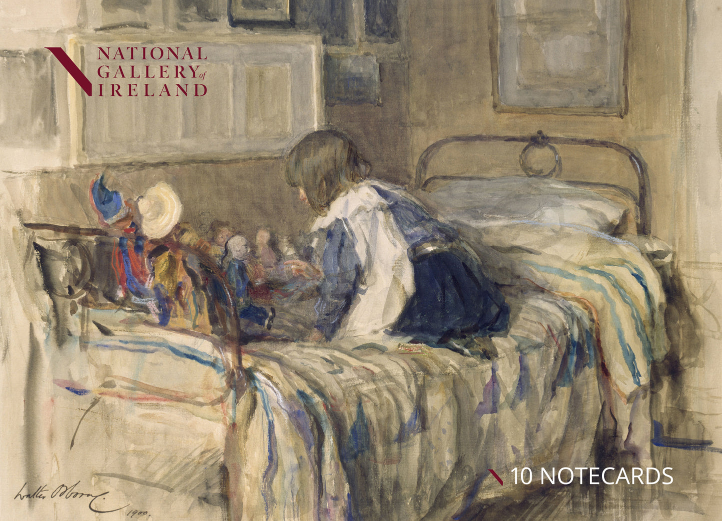 The pack cover is a painting of a young girl sitting on a bed with her back to the viewer. She appears to be talking to the various toys lined up along the edge of the bed.