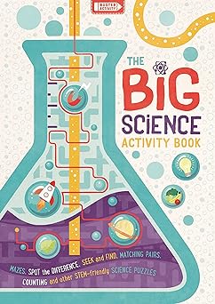 A large chemistry flask filled with magnets and rockets