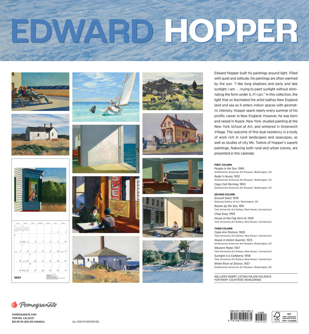 Edward Hopper 2025 Wall Calendar