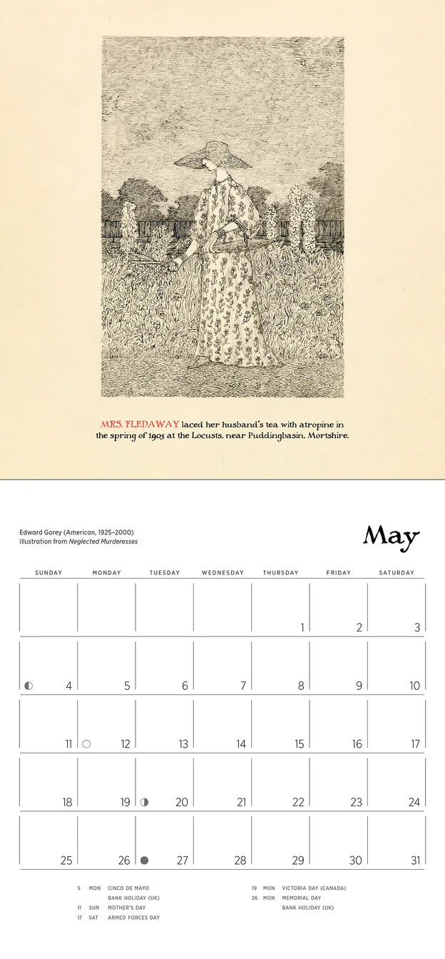 Edward Gorey: Neglected Murderesses 2025 Mini Wall Calendar