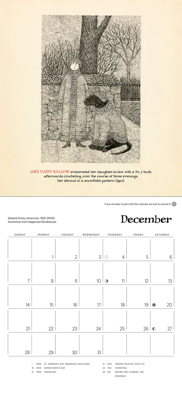 Edward Gorey: Neglected Murderesses 2025 Mini Wall Calendar