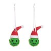 two felt brussels sprout Christmas decorations with santa hat