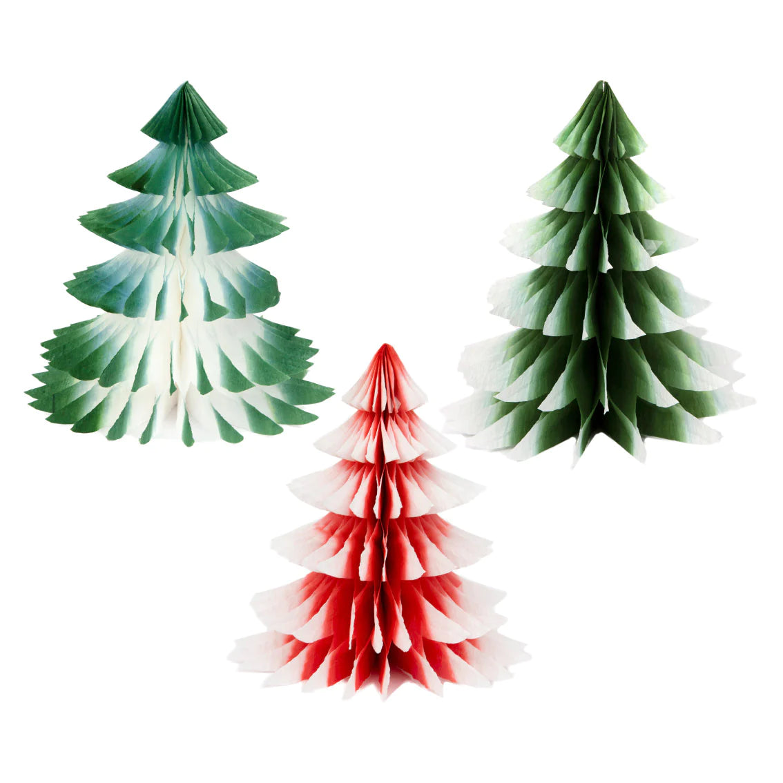 Red & Green Ombre Paper Honeycomb Tree Decorations - 3 Pack