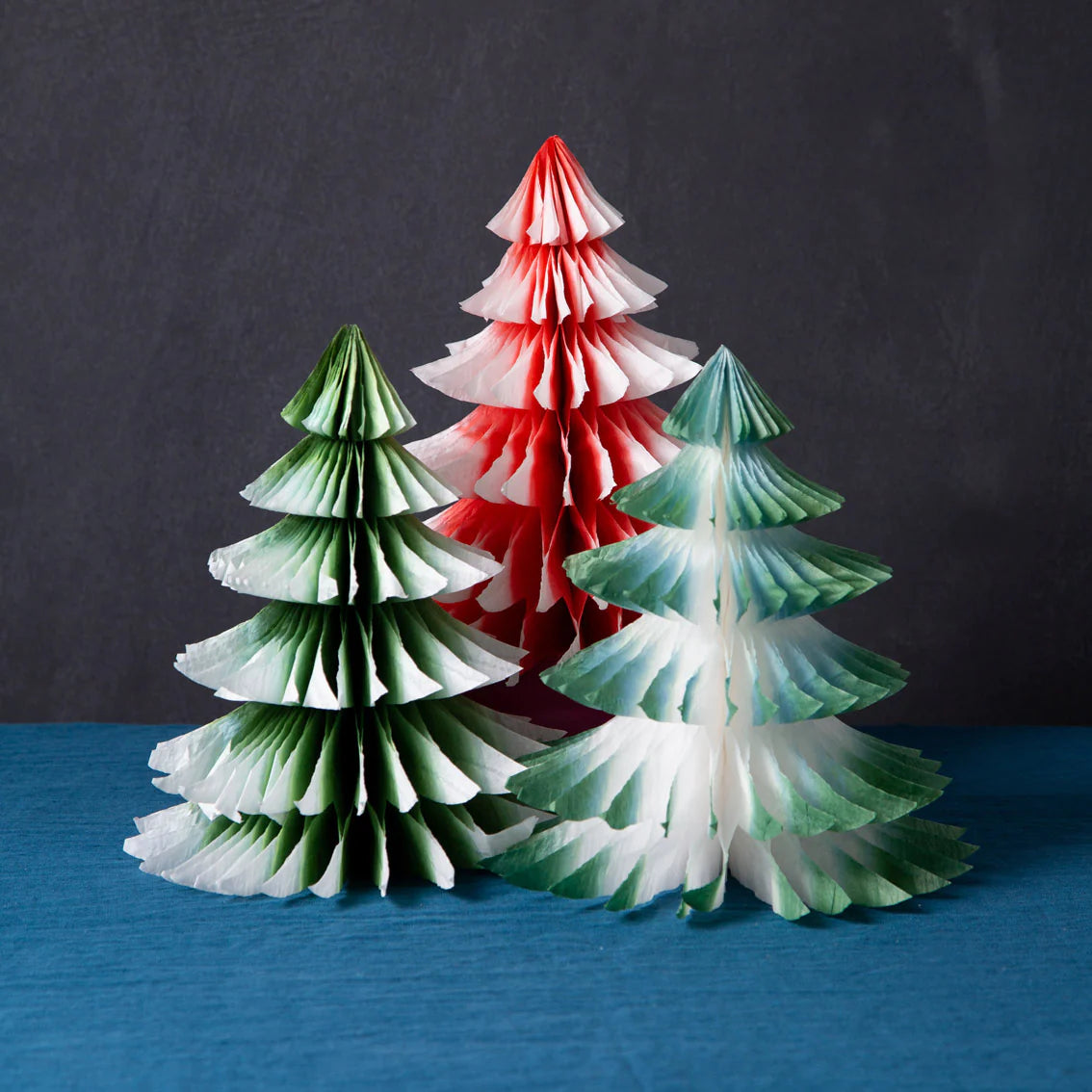 Red & Green Ombre Paper Honeycomb Tree Decorations - 3 Pack