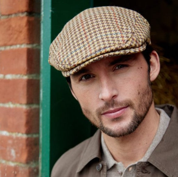 Brown Beige Houndstooth Tweed Cap