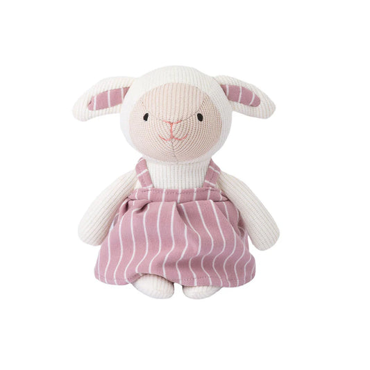 Stuffed Lamb Toy with Striped Dungaree Dress 