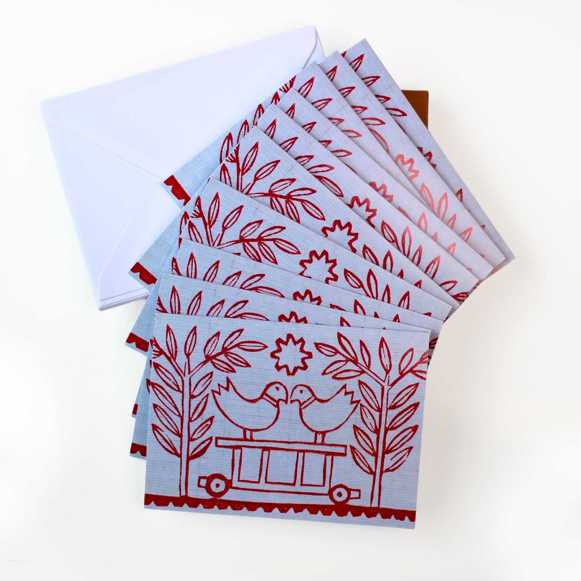 An open box showing 10 National Gallery of Ireland Christmas cards featuring George Wallace's Yellow with Red Birds, and 10 envelopes.