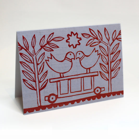 An individual National Gallery of Ireland Christmas card featuring George Wallace's Yellow with Red Birds.