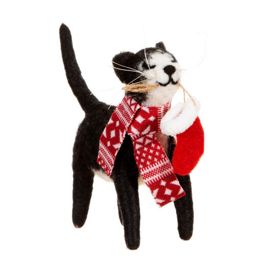 Cat With Stocking Felt Decoration