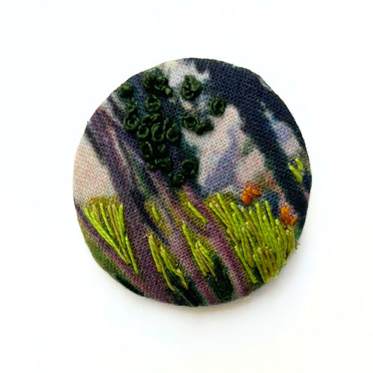 Anita Reynolds brooch based on O'Conor's Farm at Lezaven in close-up