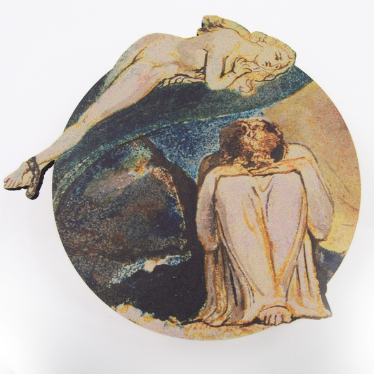 Front View of cork-backed coaster depicting Plate 4 of 'Visions of the Daughters of Albion' by William Blake