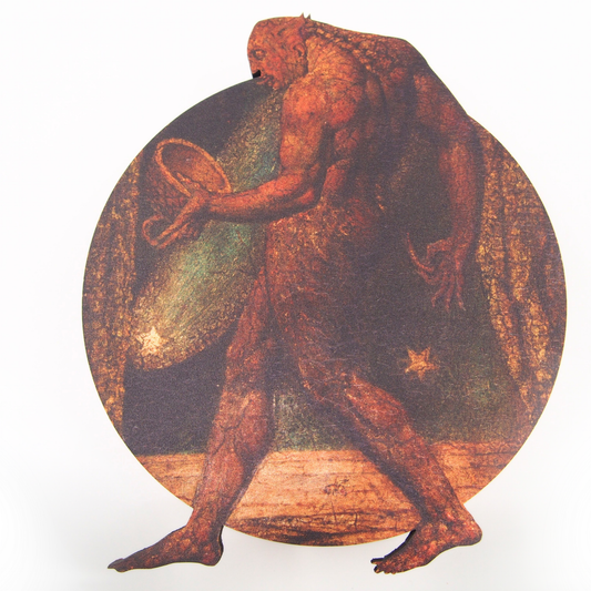 Front View of cork-backed coaster depicting 'The Ghost of a Flea' by William Blake