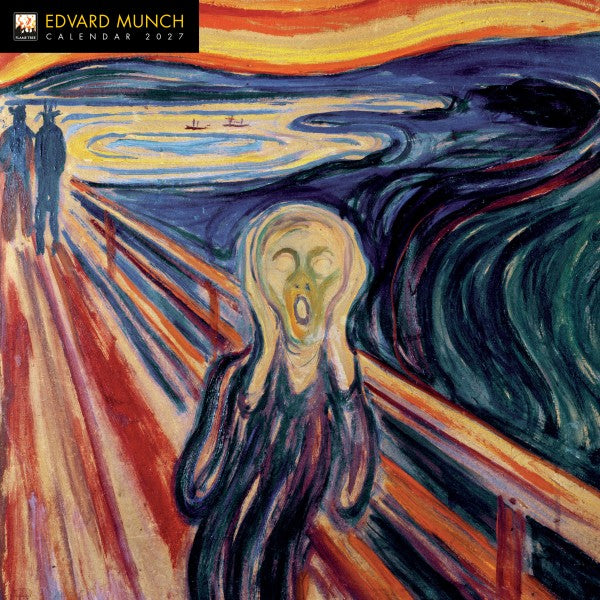 Calendrier 'Le Cri' d'Edvard Munch avec une reproduction de l'artiste sur fond coloré