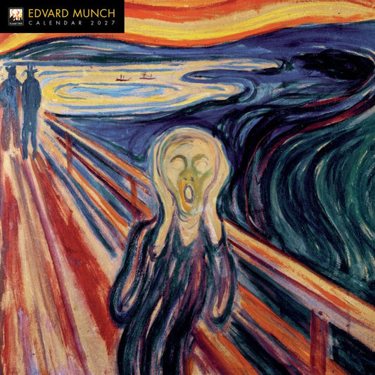 Calendrier 'Le Cri' d'Edvard Munch avec une reproduction de l'artiste sur fond coloré