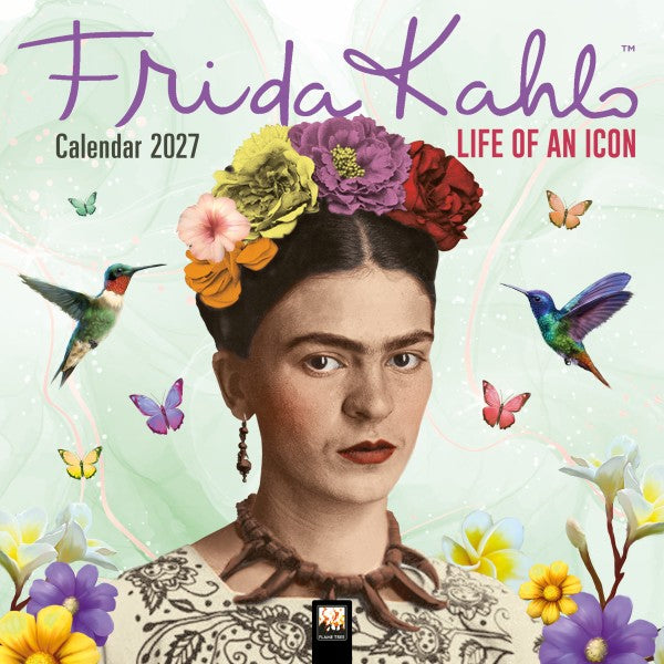Frida Kahlo calendar cover with flowers and butterflies