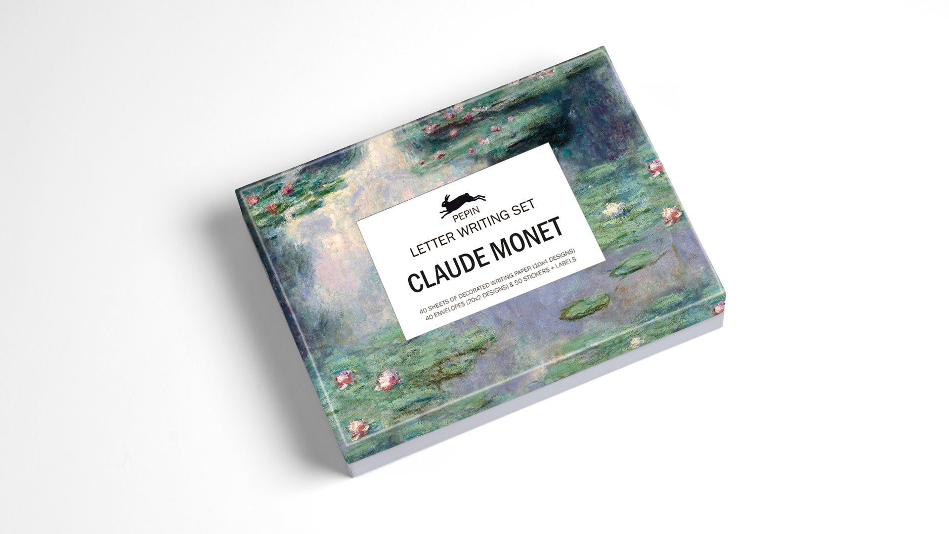 A box of Claude Monet correspondence set containing stationery items with artistic designs.