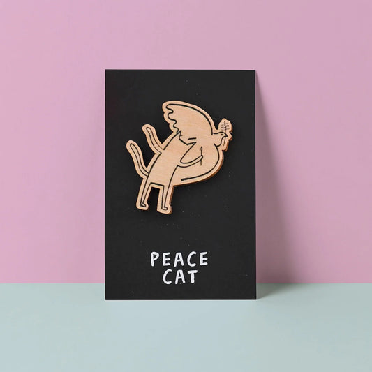 Cat of Peace Wooden Pin Badge Niaski