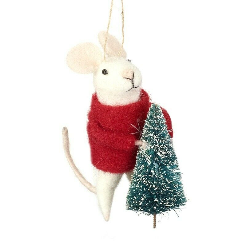 Mouse with Christmas Tree Felt Decoration