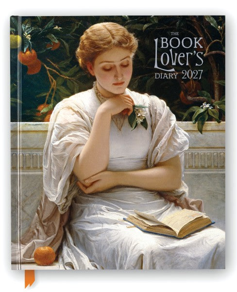 Diary cover with an illustration of a woman reading a book, titled 'The Book Lover's Diary 2027'.