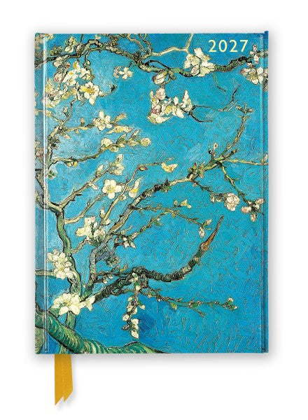 2027 calendar with Van Gogh's 'Almond Blossom' design on a blue background