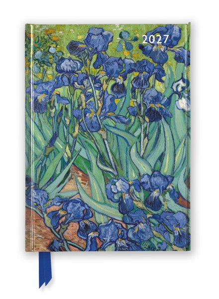 2027 calendar with Van Gogh's 'Irises' design on a white background