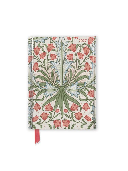 Floral patterned notebook with a red ribbon on a white background