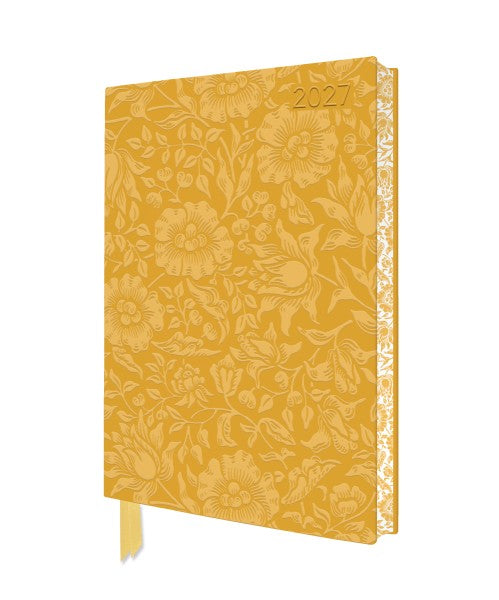 Yellow floral-patterned notebook with '2027' on a white background