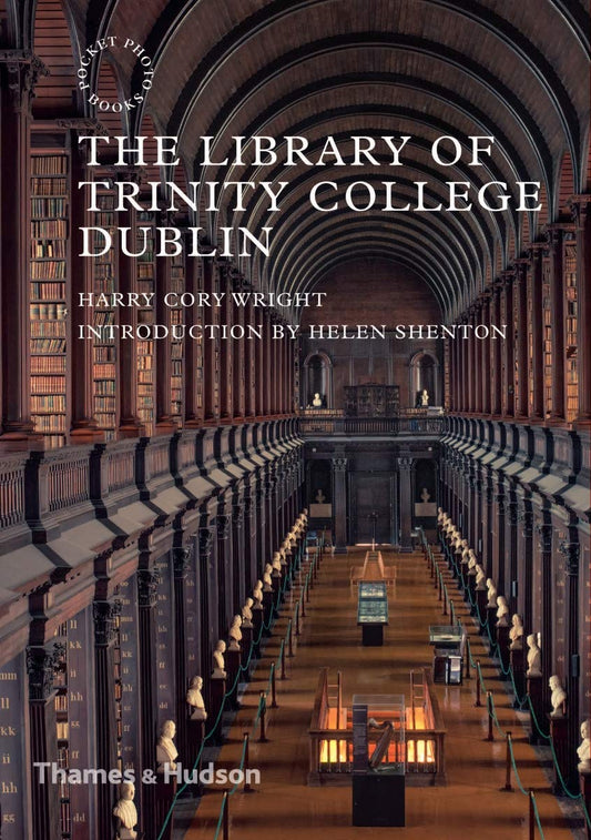 A photo of the inside of a two floor library with a rounded wooden roof and rows of shelves of old books. The title is across the top in thin white capital letters.